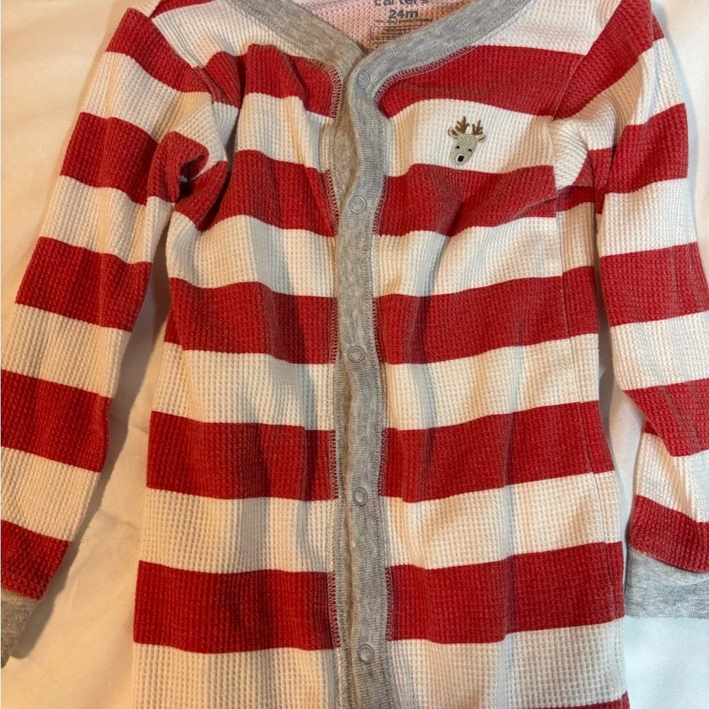 Carter's Red and Gray Striped one piece pajamas size 24 months